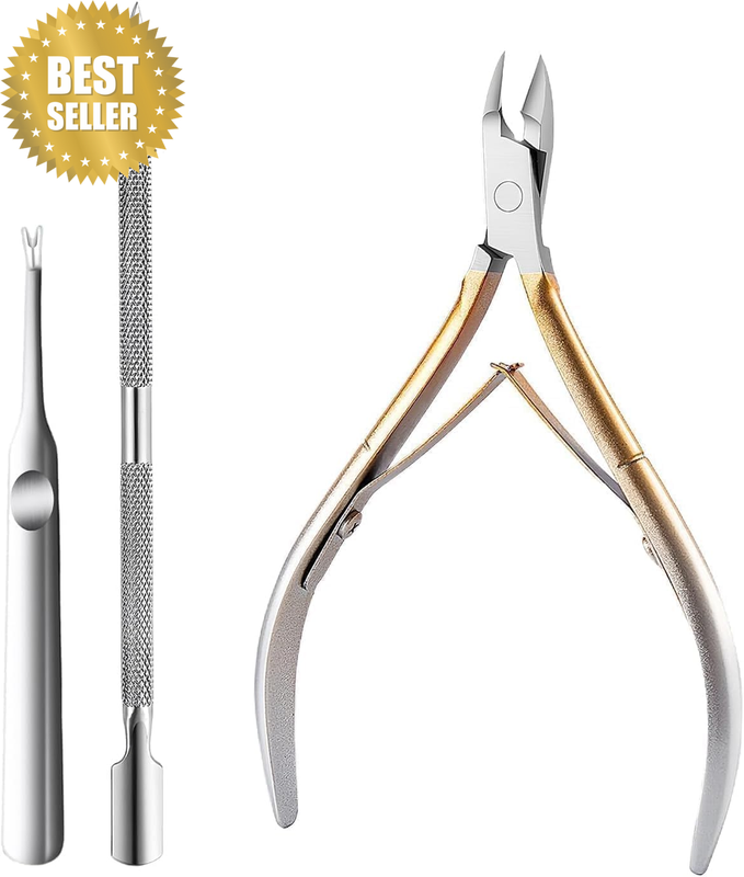 Cuticle Trimmer Nippers Set - 3 Pcs with Pusher, Nail Clipper with Fine Edge, Co
