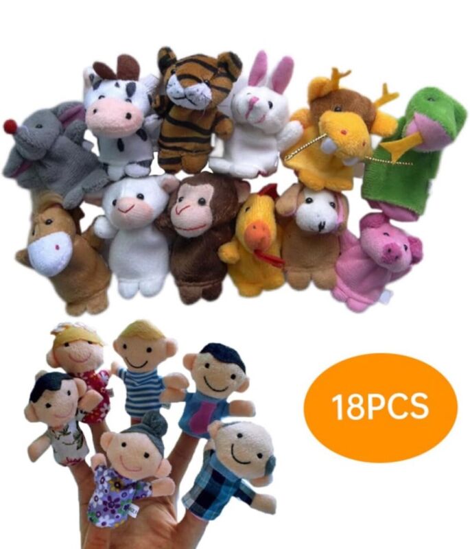 18pcs/lot Family & Animals Finger Puppets Set Mini Toy Finger Puppets Doll Toys