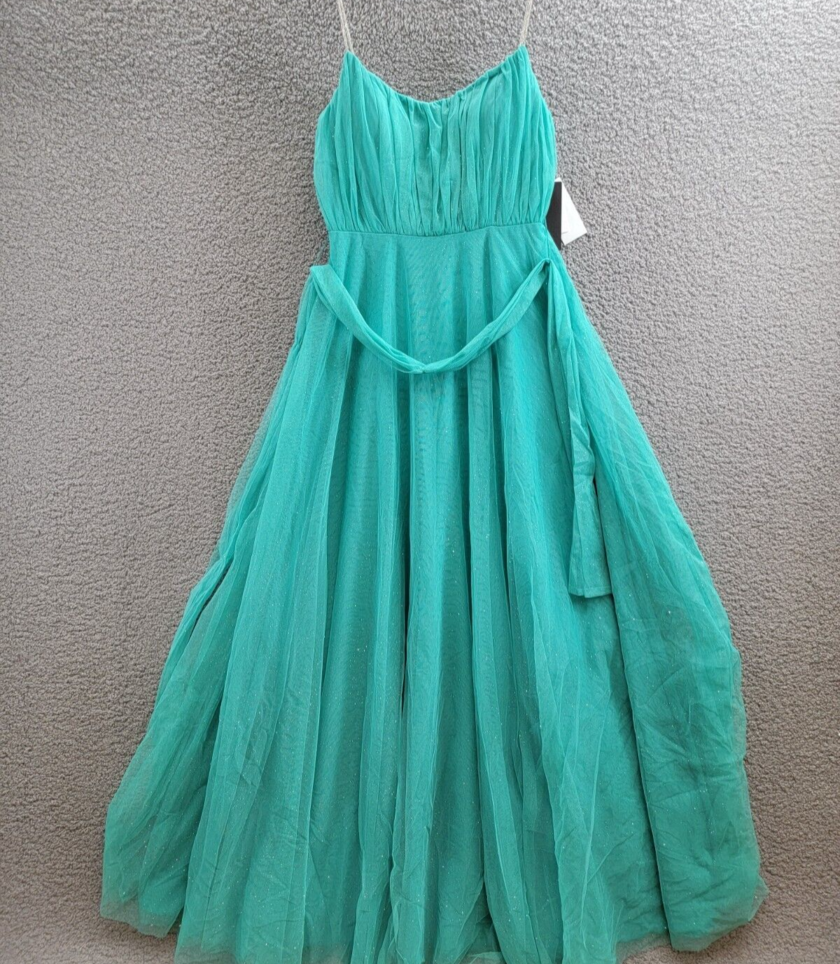 City Studio Jewel-Strap Glitter-Tulle Dress Juniors 9/10 Seafoam Belted Back Zip - Picture 2 of 16