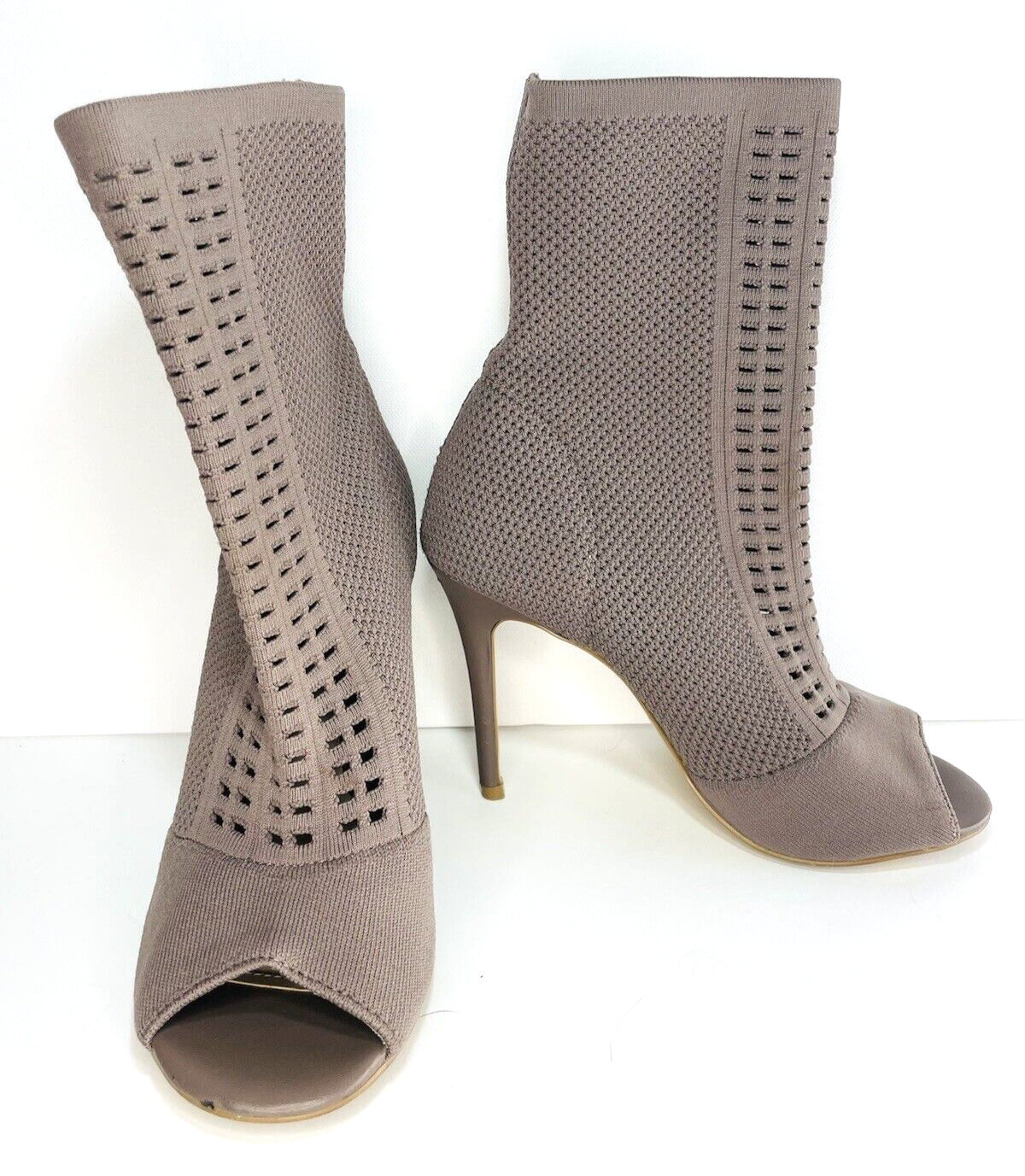 CHARLES by Charles David Rebellious Stretch Peep-Toe Sock Boots Size 6.5 Taupe