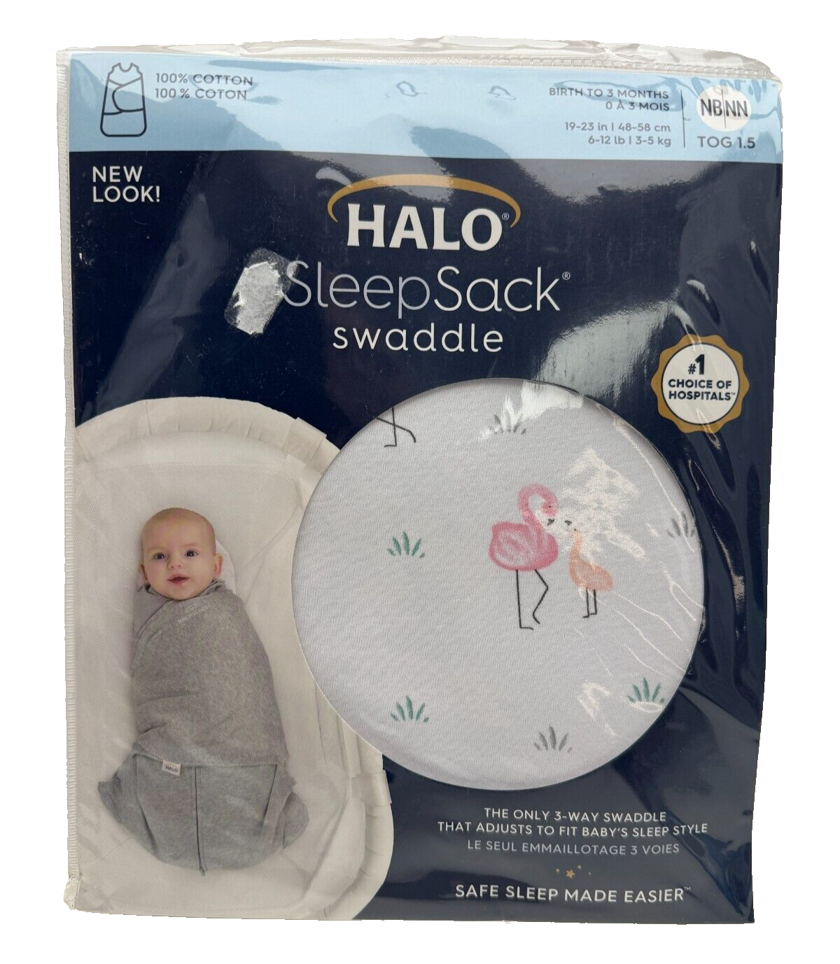 Halo SleepSack 3way SWADDLE Cotton NB TOG 1.5, Flamingos pri