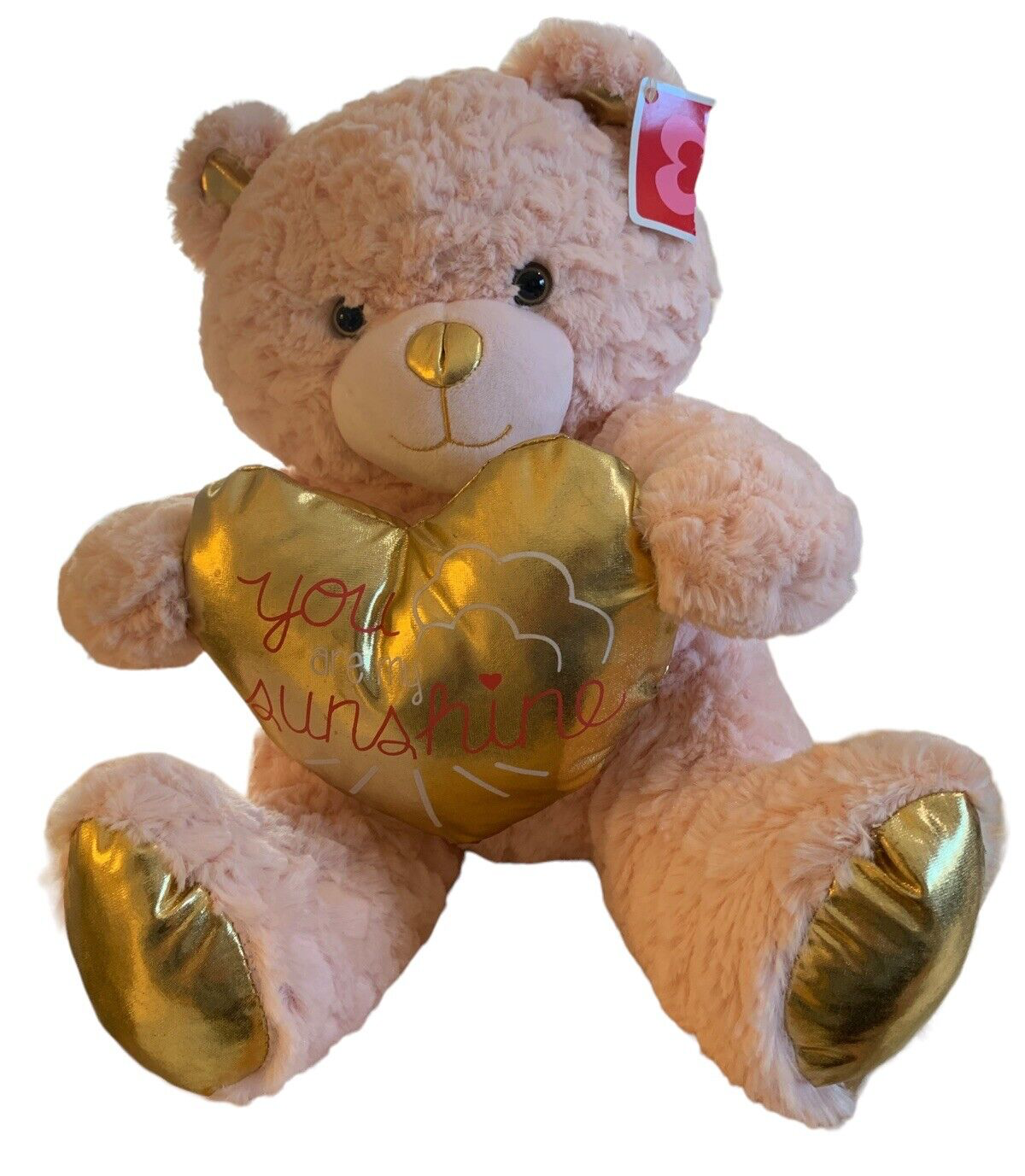 Animal Adventure Plush Pink Gold Bear Gold Heart 
