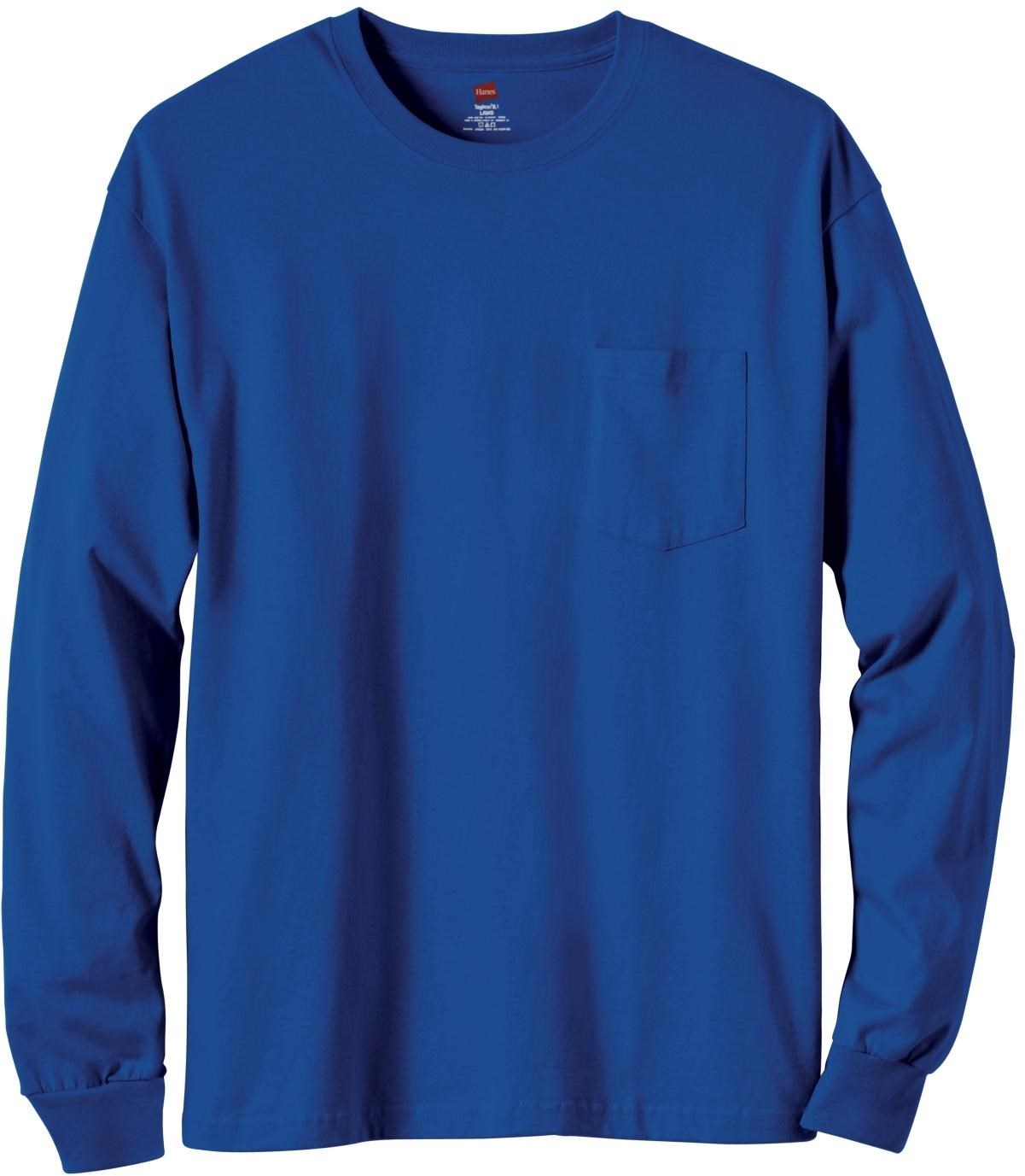 HANES Mens SXL XXL 3XL TAGLESS COTTON Long Sleeve Tshirt with Pocket Tee 5596 eBay