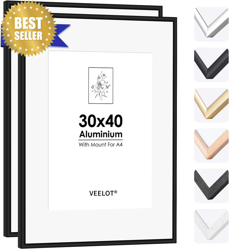30X40 Picture Frame Set of 2 - Displays A4 with Mat or 30X40 without Mat, Premiu
