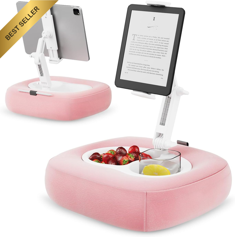 Adjustable Tablet Pillow Stand with Snack Bowls for Bed Sofa 4.7–13