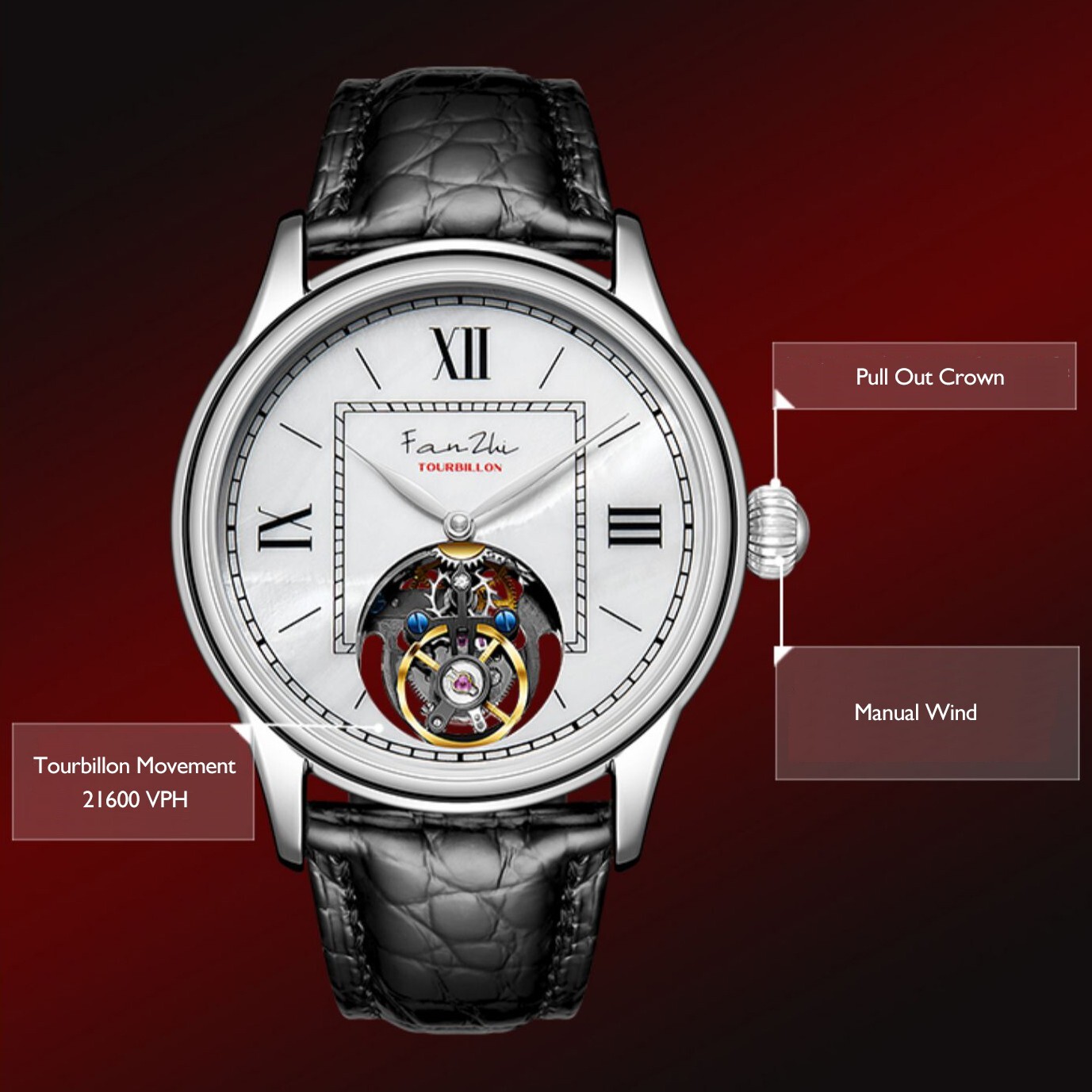 Pre-owned Safari Merkur Men Tourbillon Watch 43mm Luxury Mechanical Wristwatch Roman Indexs