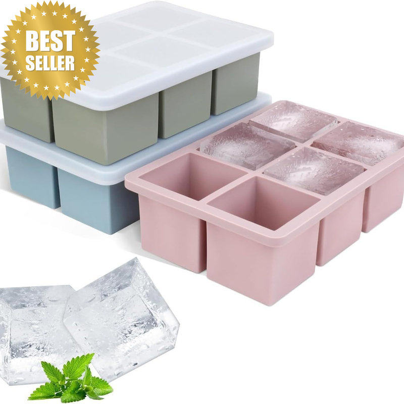 3 Pack Silicone Ice Cube Trays for Whiskey, Easy Release Cube Ice Trays for Cock