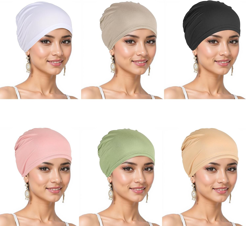 6 Pack Chemo Hats for Women UK, Solid Color Cotton Chemo Headwear, Breathable Ca