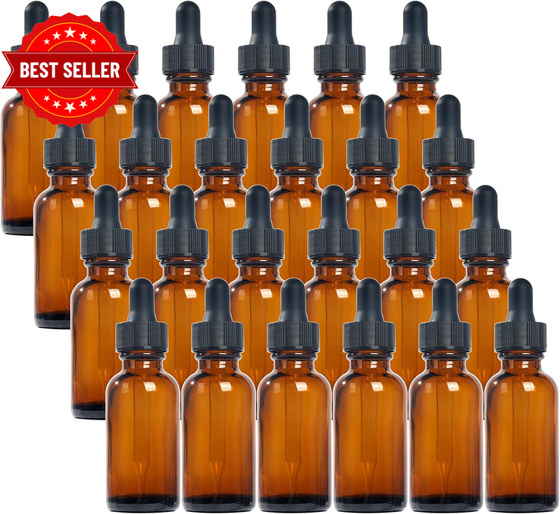 Boston round Glass Bottles (Amber/ 30 Ml with Droppers/ 24 Pcs)