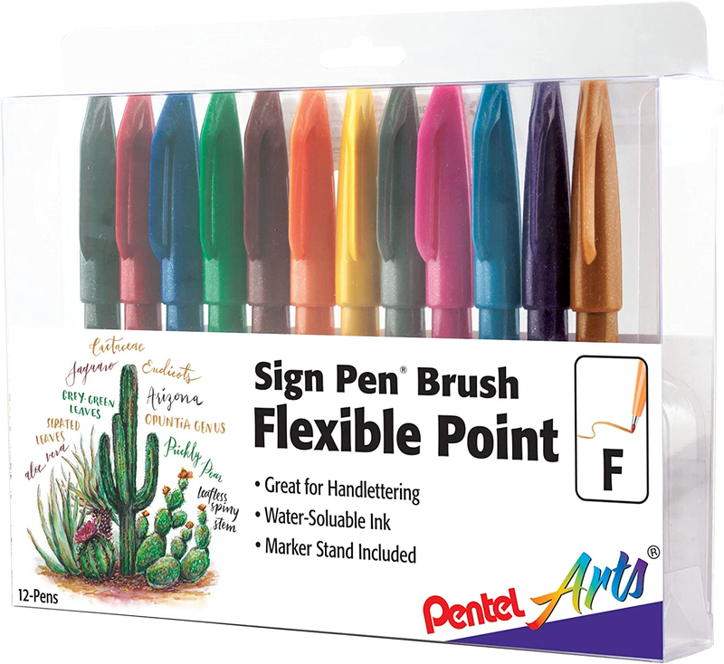 Arts Sign Pen Touch, Fude Brush Tip, 12 Assorted Colors in M