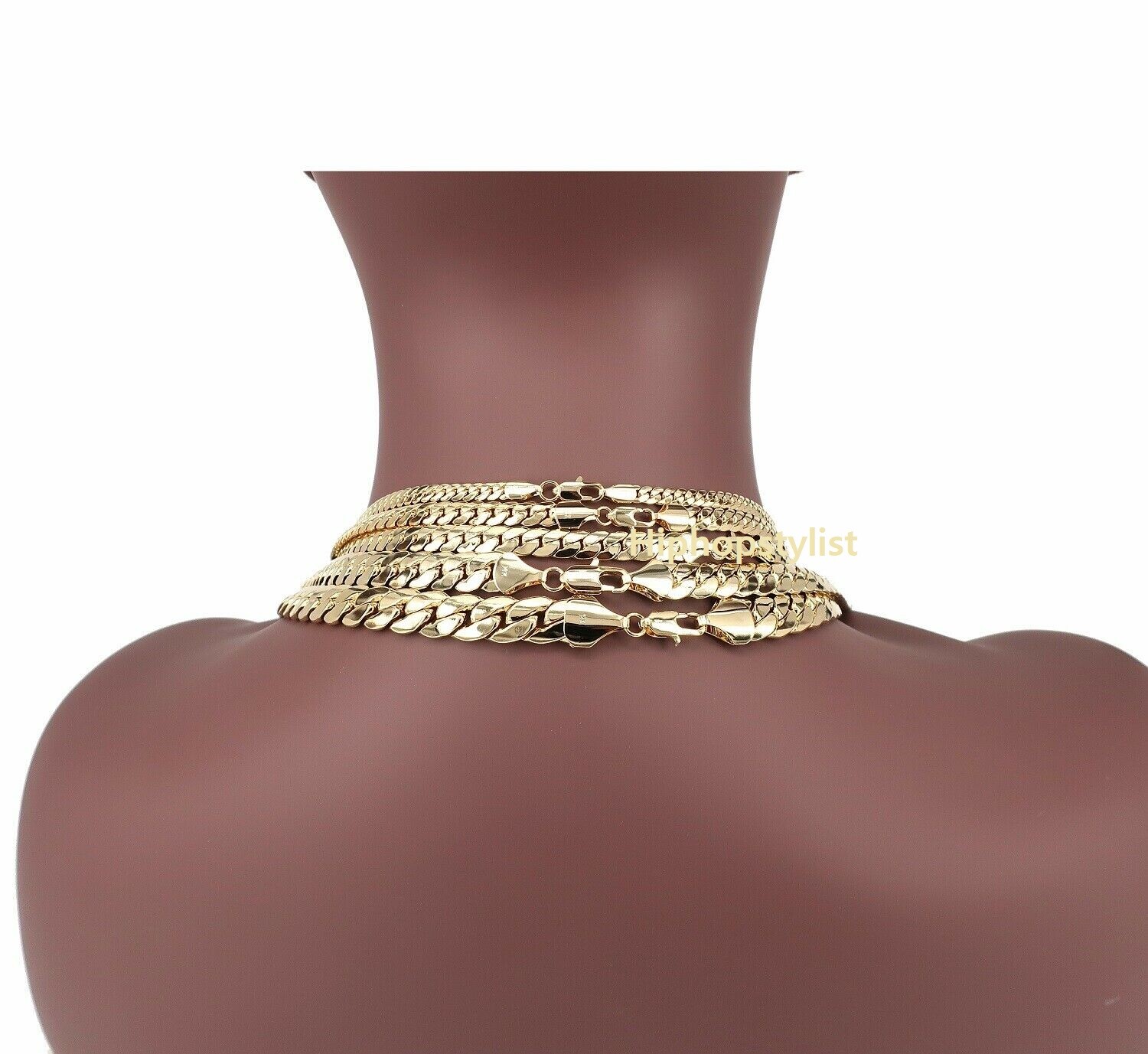 Mens 14K Miami Cuban link Chain Necklace Bracelet 5mm to 12mm Yellow Gold Plated