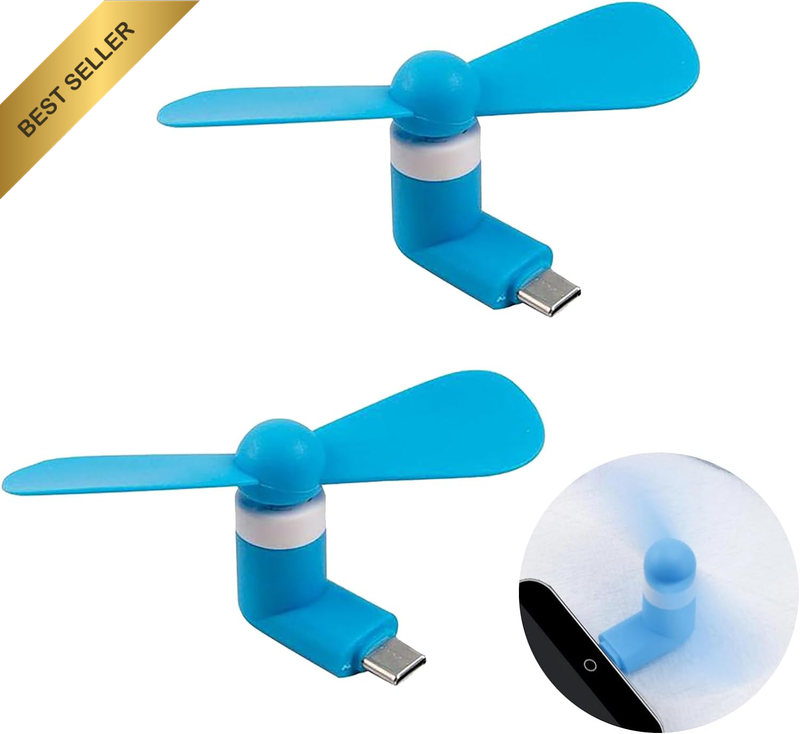 Type C Phone Fan 2-Pack Mini USB C Portable Cooling Fan for iPad Blue