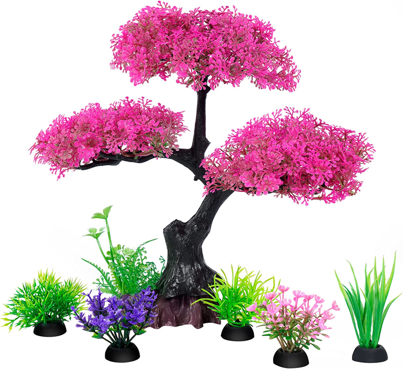 Aquarium Artificial Plastic Plants Decoration,Tree & Grass Aquarium Decor Set