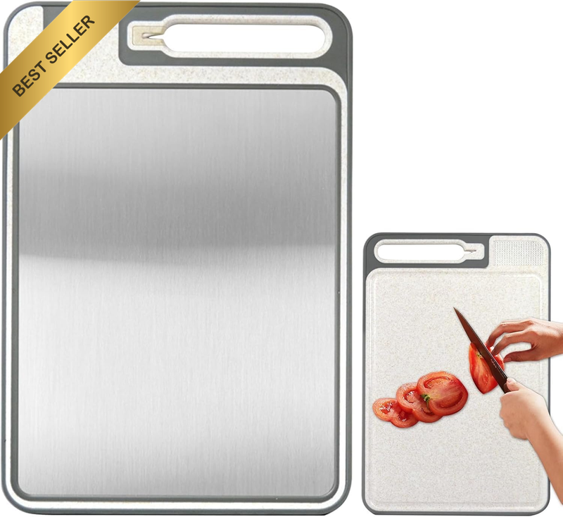 Stainless Steel Double-Sided Cutting Board with Knife Sharpener & Garlic Grinder