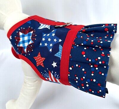 Patriotic Fourth of July Stars Dog Harness Vest Dress Ruffle Skirt