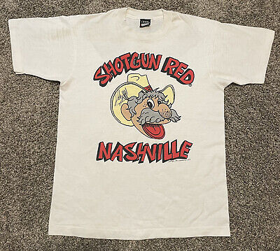 VTG 90s Shotgun Red Nashville single stitch Tshirt Large With Signature