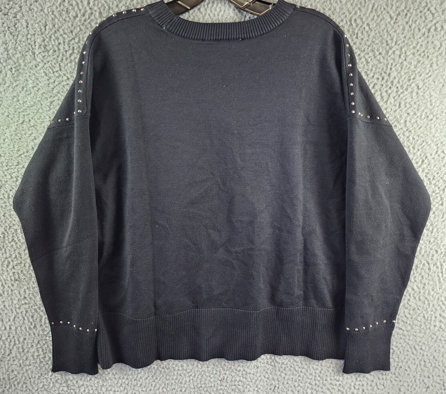 DKNY Studded Crew Neck Sweater Women's S Black Ribbed Hem Long Sleeve Pullover - Picture 10 of 12