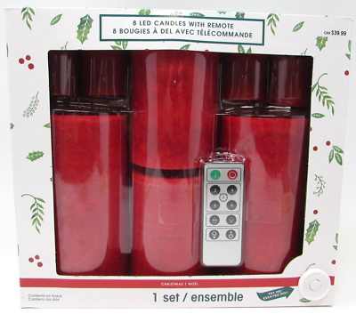 Ashland Set of 8 LED Noel Christmas Candles With Remote Red Various Sizes NEW