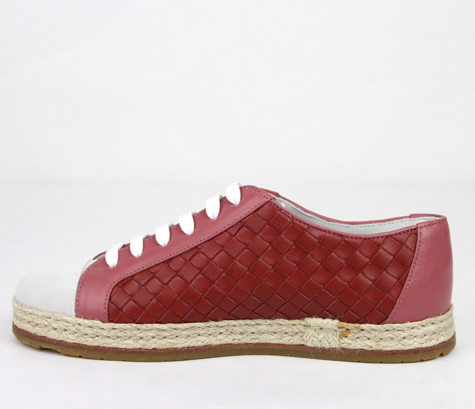 Pre-owned Bottega Veneta $680  Women's Pink/red Leather Sneakers It 36.5/us 6.5 451689 5768