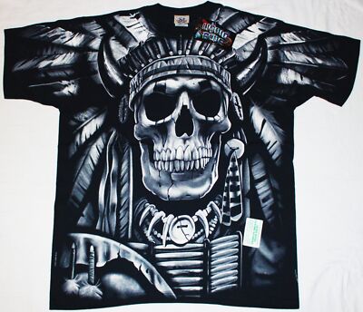 Indian Chief Skull 2 Sided Body Print Shirt Size XL Liquid Blue 1997 NEW UNWORN