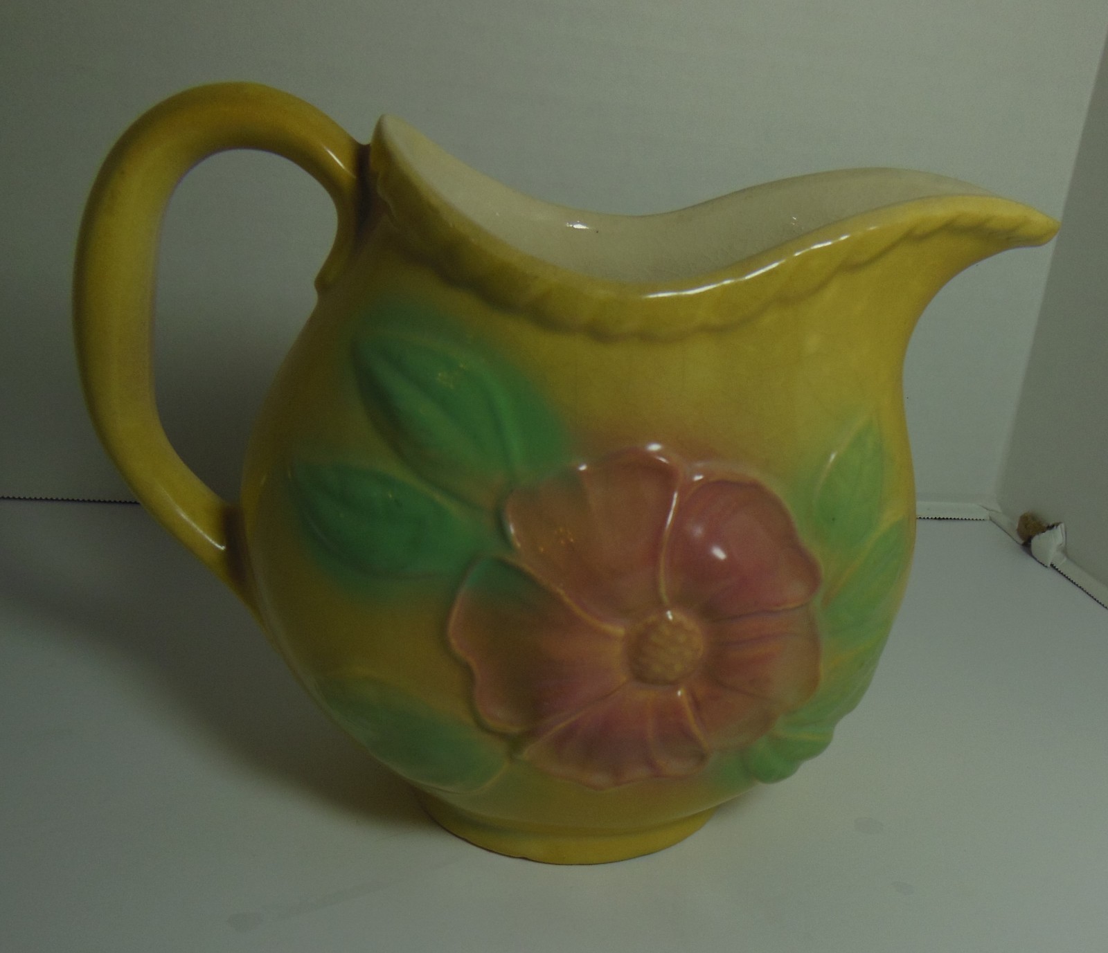 Hull Sun Glow Pitcher Yellow w/ Pink Flower