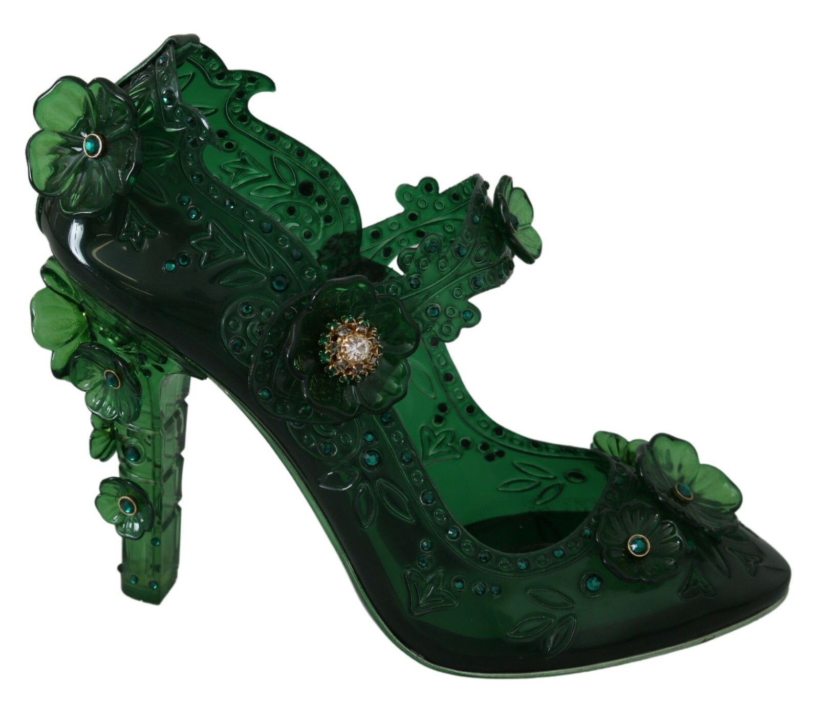 

DOLCE - GABBANA Туфли CINDERELLA Зеленые туфли на каблуке с кристаллами и цветочным принтом EU39 / US8,5 $1800, Зеленый
