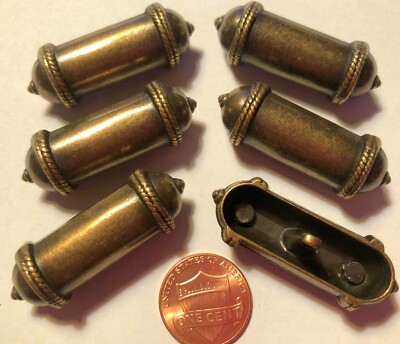 6 Large Antiqued Brass Tone Metal Shank Coat Buttons 1 5/8" 40.5mm Long 9518
