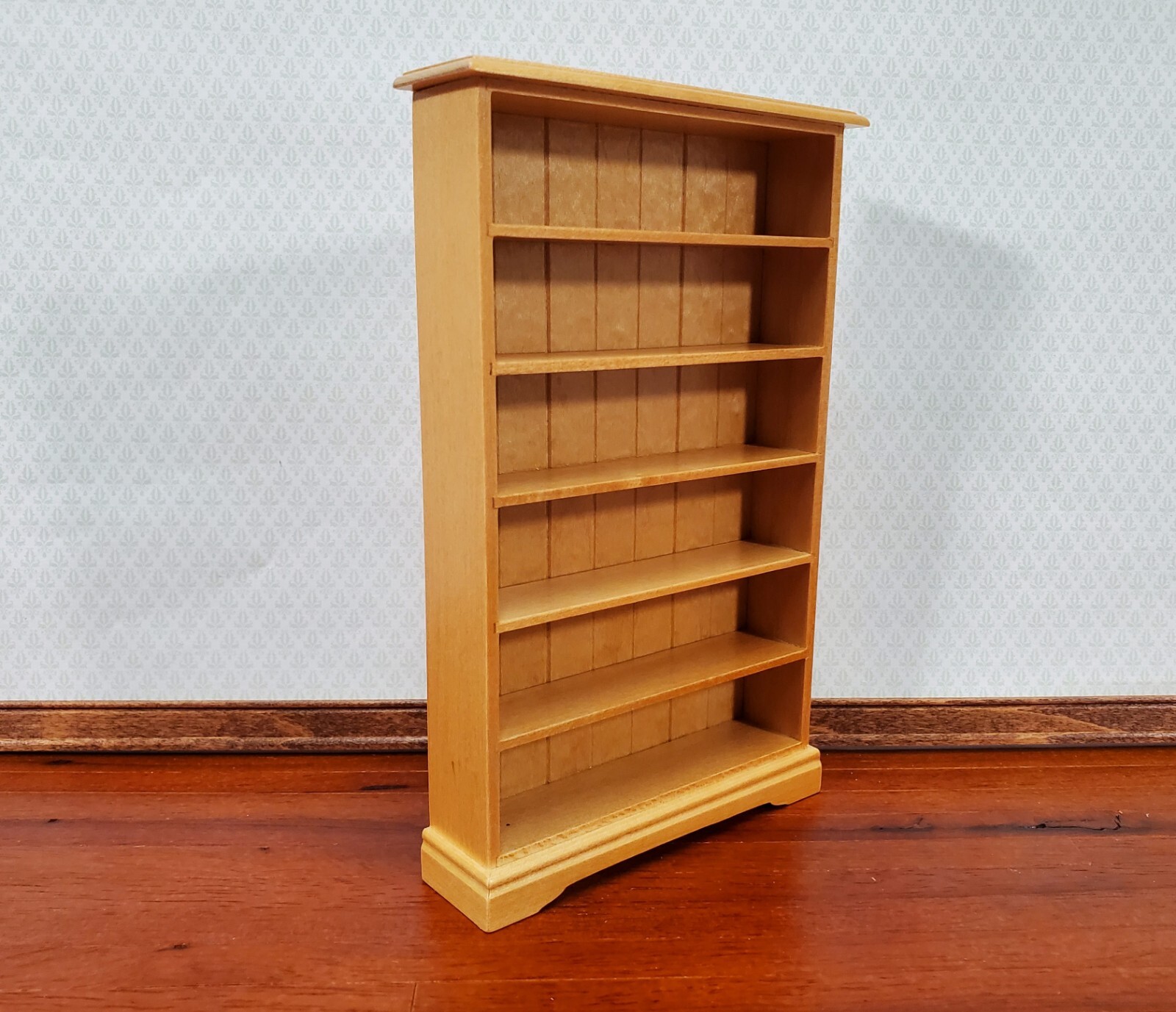 Dollhouse Tall Bookcase Shelves Bookshelf Light Wood Finish 1:12 Scale Miniature