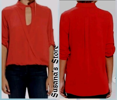 NWT BCBG MAXZARIA SIZE XS RUBY RED GISELLA HI-LOW LONG SLEEVE WRAP TOP