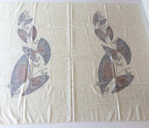 Vintage Alfred Shaheen Fabric Double Panel Butterfly Brown Black Green Gray