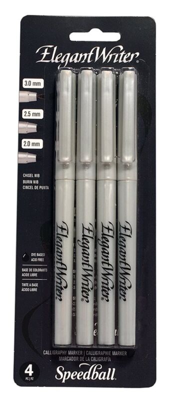 Speedball ELEGANT WRITER ALL BLACK Calligraphy Markers #2880 NEW! 3.0 2.5 2.0 mm