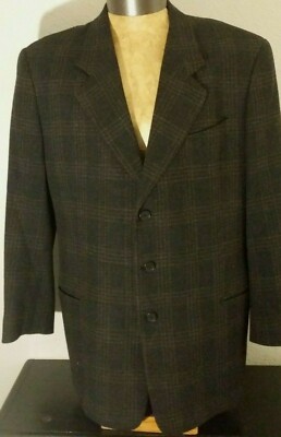 Men Giorgio Armani Le Collezioni Black Brown Wool Cashmere Window Pane Coat 46R