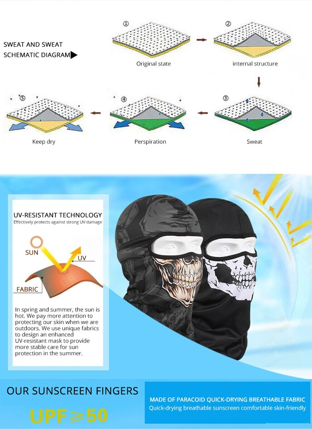 Balaclava Tactical UV Protection Skull Full Face Mask Ghost Printed Ski Sun Hood
