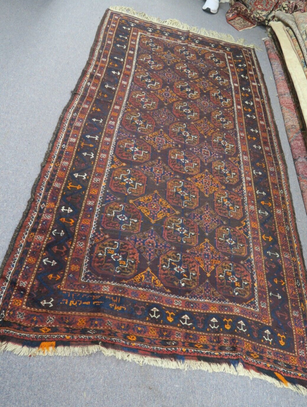 Vintage Signed Turkoman Balouch  Ethnic Rug Hand Knotted Wool On Wool  4