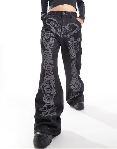 【Anyone more】24SS★ [A/M] Khama Black Denim Wide Pants Black Wash Super Baggy Jeans | Minga London – Minga London US