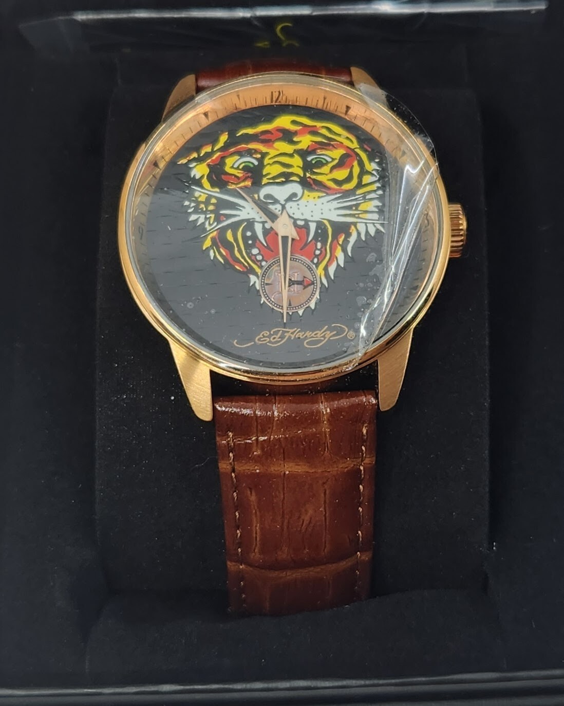 Ed Hardy Men's Brown Leather Strap Tiger Head Logo Japan Ed Hardy Men's Brown Leather Strap Tiger Head Logo Japan