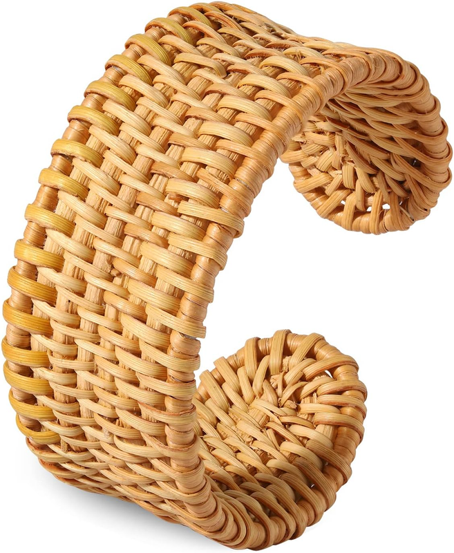 Women Rattan Bracelet Handmade Boho Wicker Braid Cuff Bangle Summer Beach