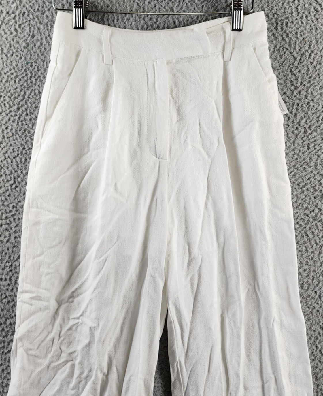 FORE Linen Blend High Rise Slim Fit Pants Womens XS White Belt Loops Zip Closure - Picture 4 of 13