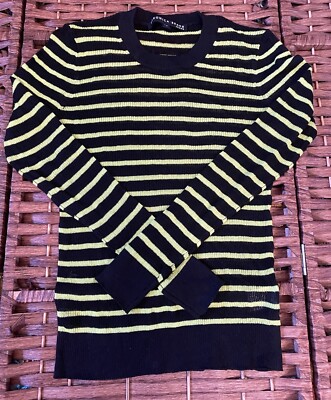 Veronica Beard Black & Lime Green Stripe Linen Blend Dean Sweater Size Small