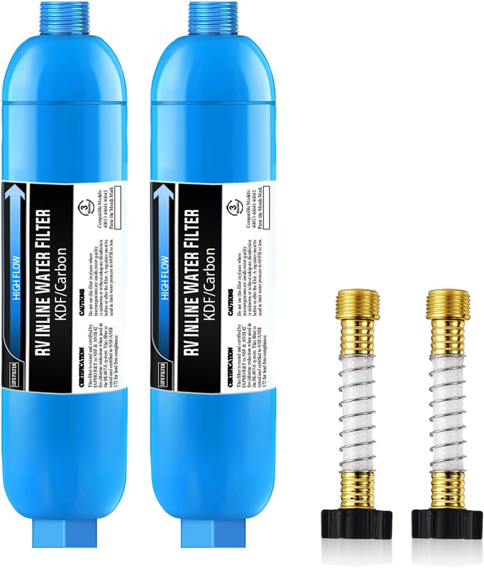 RV Inline Water Filter with Flexible Hose Protector,Reduces,Chlorine, Bad Taste&