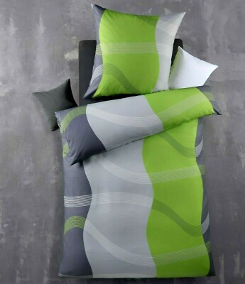 4Tlg  Mikrofaser Bettgarnitur Bettwäsche  135x200 cm NEU mit RV Apfel Grün Grau