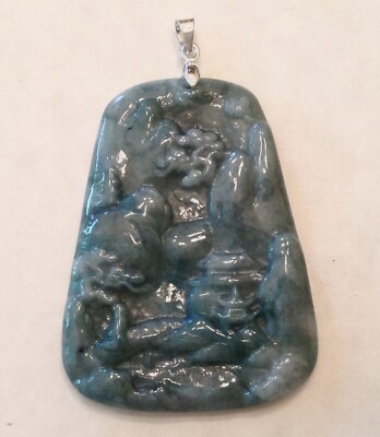 ~ Elaborately Carved Certified Fine Jade / Jadeite Landscape Design Pendant