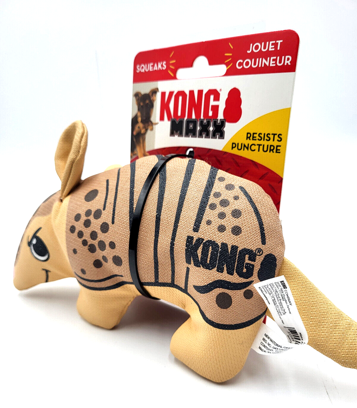 KONG Maxx Armadillo Small Squeaky Puncture Resistant Soft Durable Dog Fetch Toy