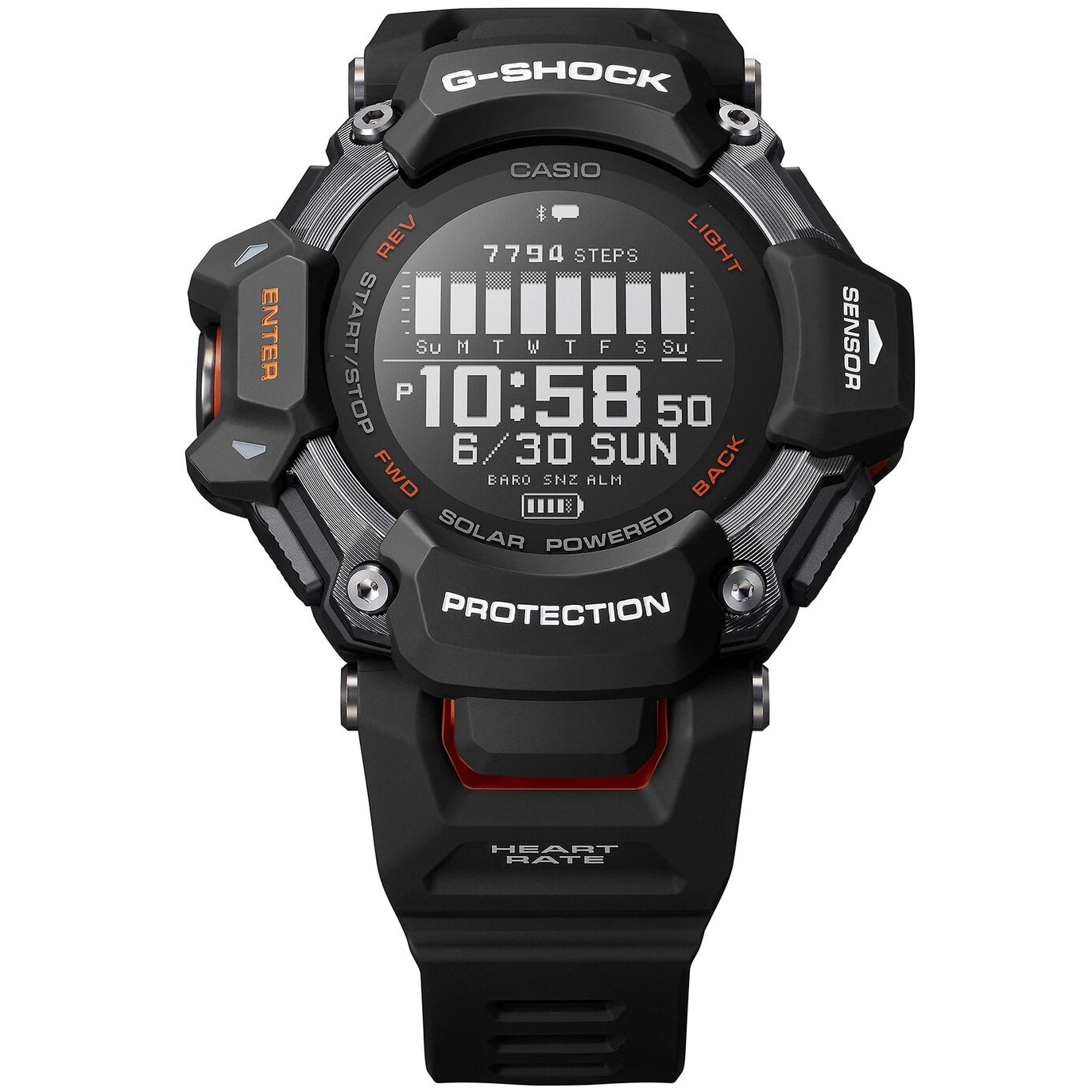 Pre-owned Casio G-shock Gbd-h2000-1ajr G-squad Bluetooth Gps Radio Solar Watch 52.6mm