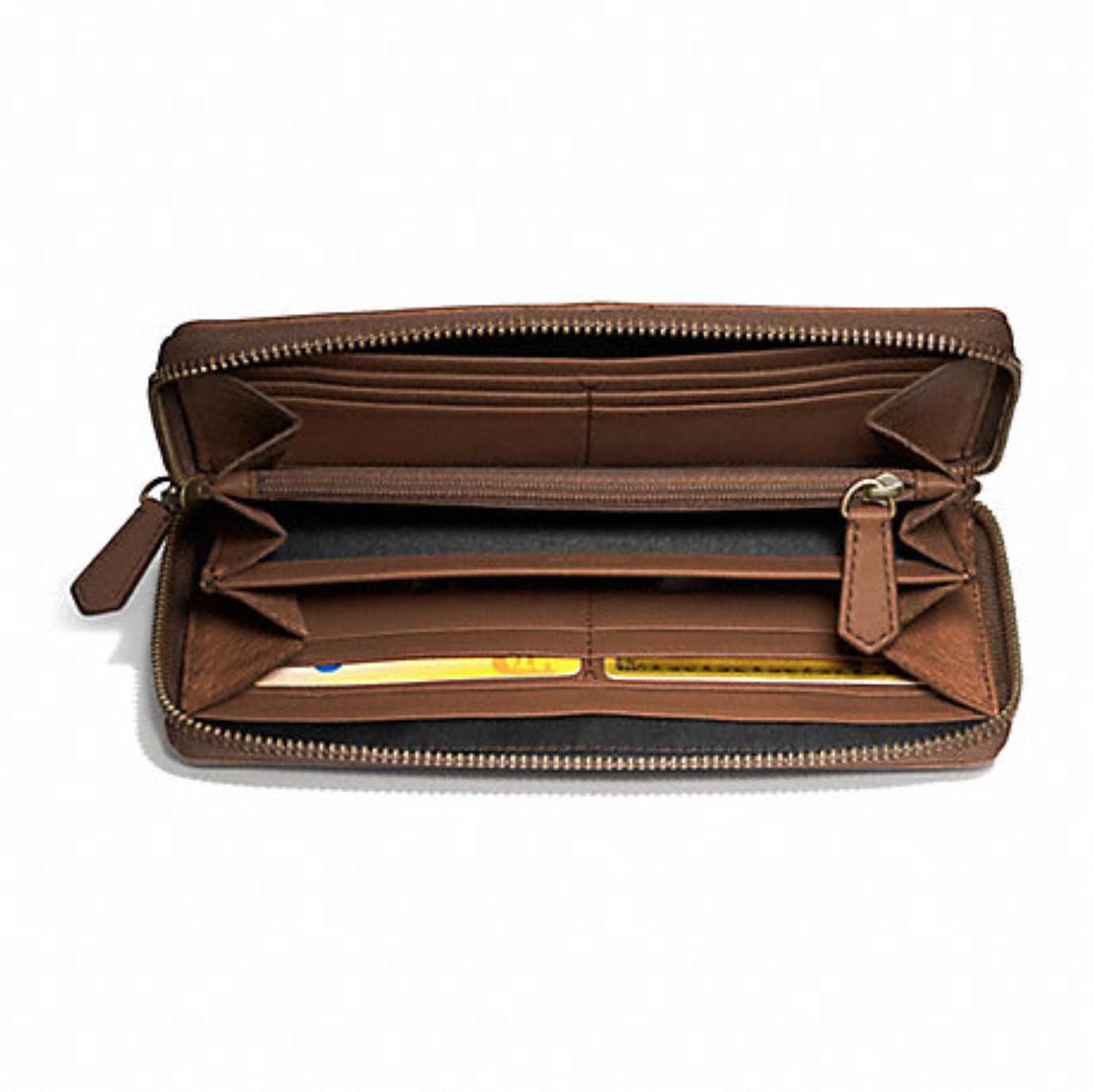 Pre-owned Coach Men's Bleecker Pebbled Leather Accordion Wallet Saddle F74588 In Brown