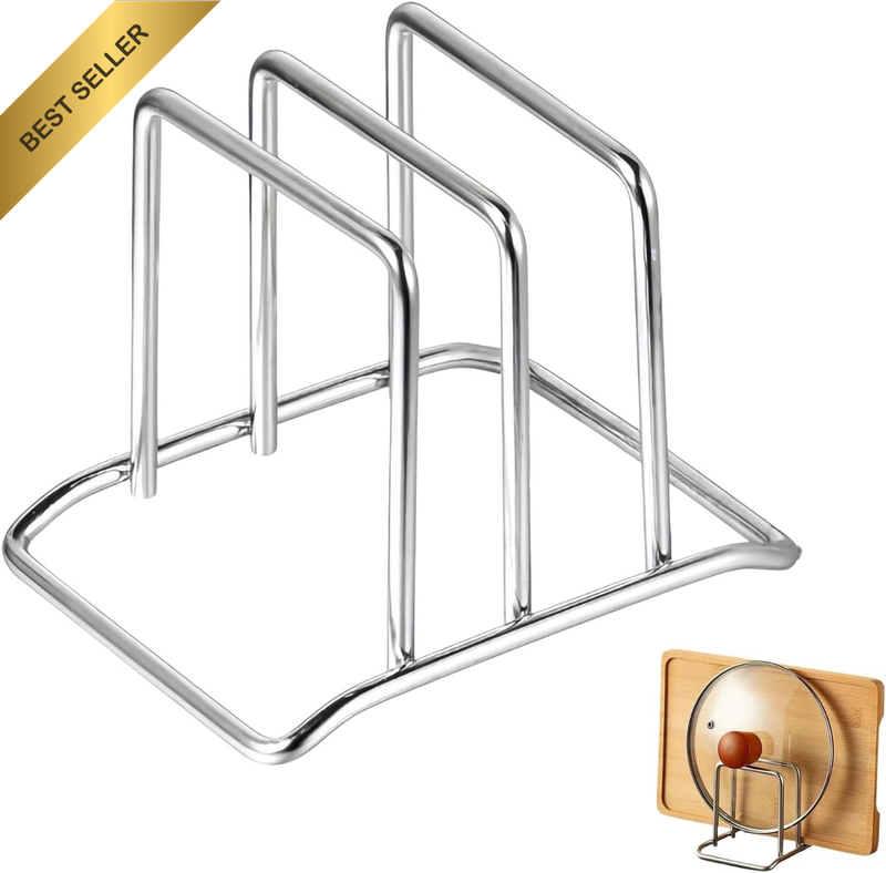 Stainless Steel Cutting Board Holder, Dish Rack with 2 Slots, Rust-Resistant Com