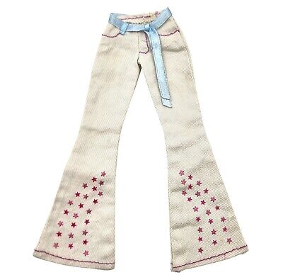 Barbie Beat Street Fashion Bell Bottom Jeans White Pink Stars Blue Belt #B3489 