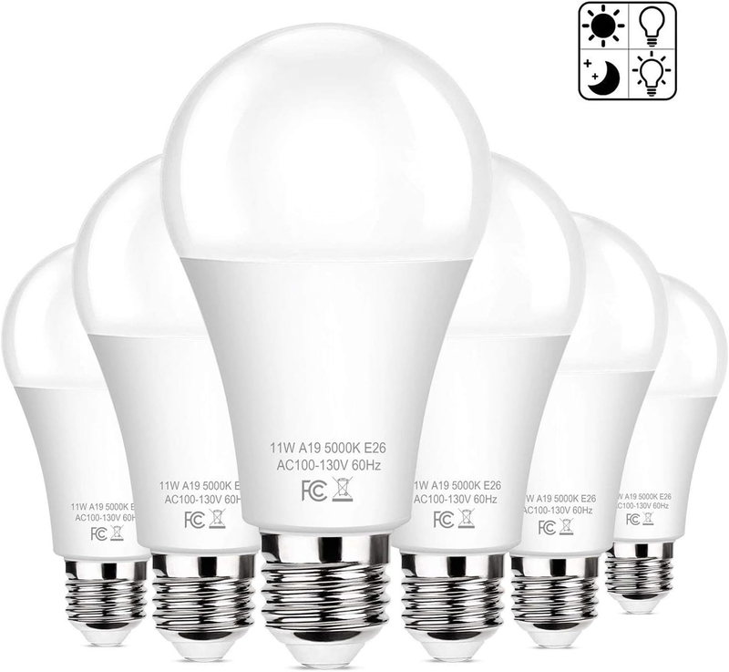 6-Pack Dusk to Dawn LED Light Bulbs, A19 11W(100Watt Equivalent), E26 Basic Auto