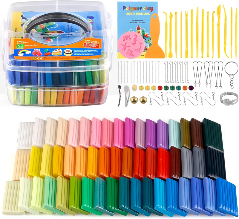 Polymer Clay Kits, 52 Colors Oven Bake Modeling Clay, Safe & Non-Toxic, Ideal Gi