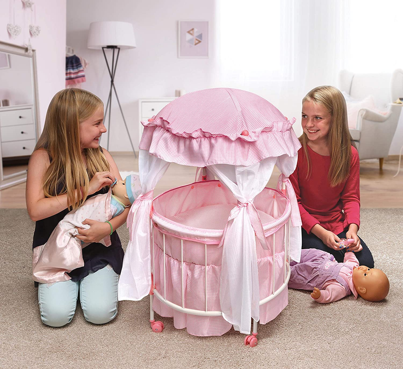 Royal Pavilion round Doll Crib with Canopy and Bedding